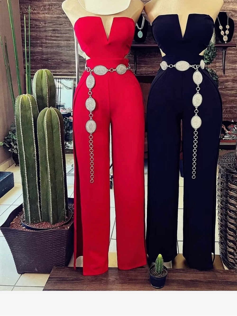Off-Shoulder Red Cutout Wide-Leg Jumpsuit